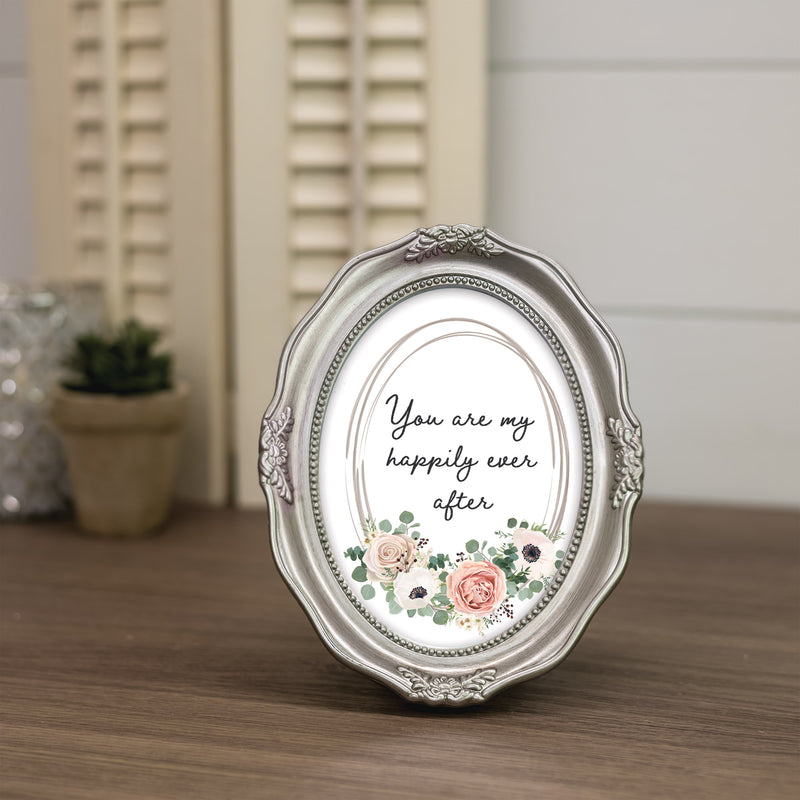Happily Ever After Silver 5 x 7 Oval Wall And Tabletop Photo Frame