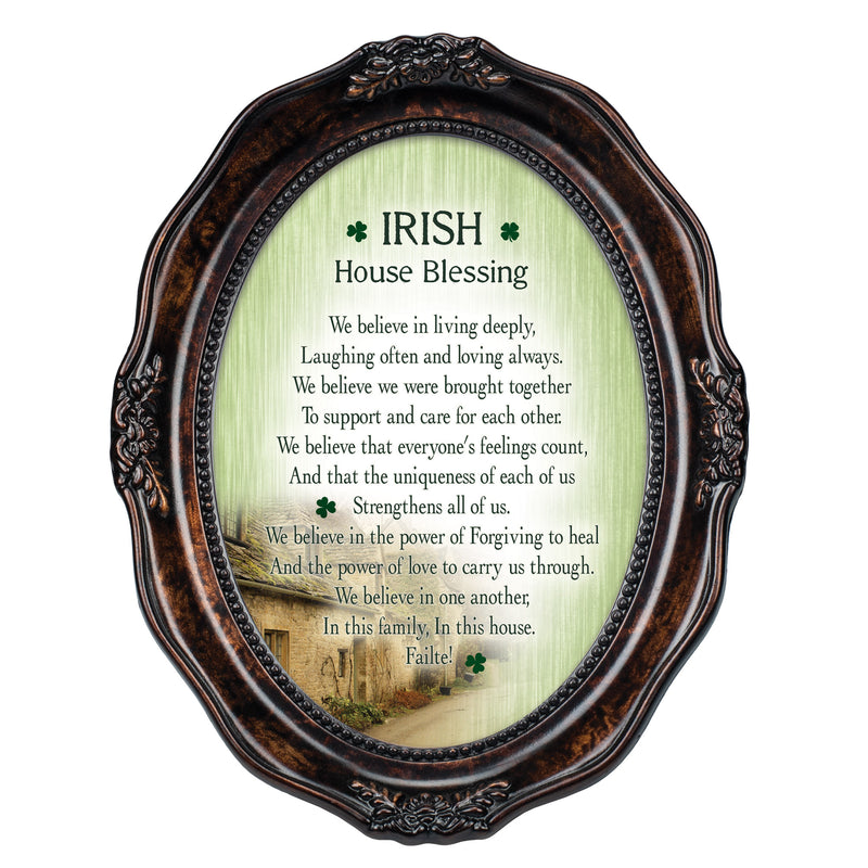 Irish House Blessings Failte! Burlwood Finish Wavy 5 x 7 Oval Table and Wall Photo Frame