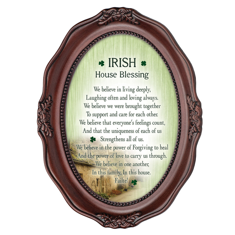 Irish House Blessings Failte! Mahogany Finish Wavy 5 x 7 Oval Table and Wall Photo Frame