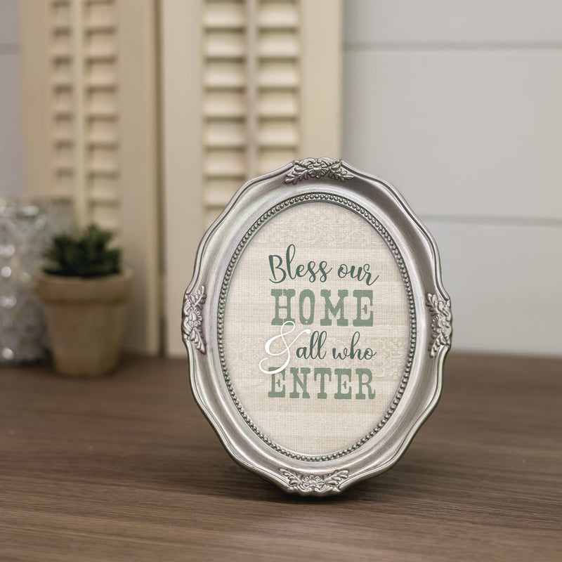 Bless Our Home Silver 5 x 7 Oval Wall And Tabletop Photo Frame