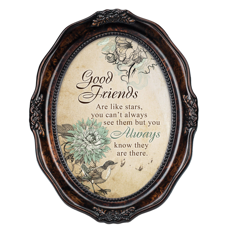 Good Friends Are Like Stars Burlwood Finish Wavy 5 x 7 Oval Table and Wall Photo Frame