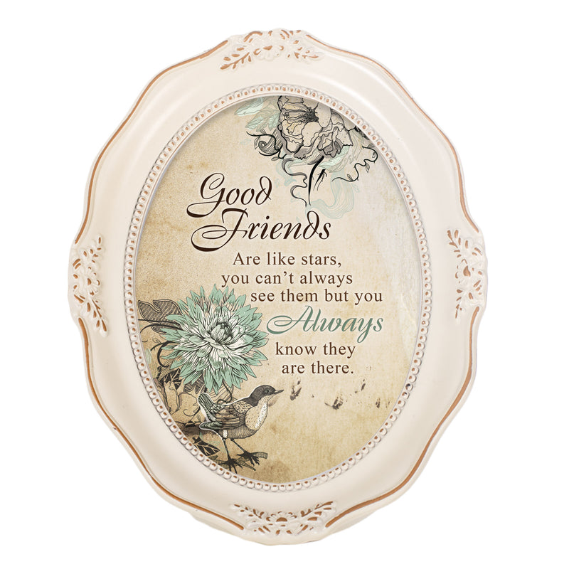 Cottage Garden Family Tree Like Branches Distressed Ivory Wavy 5 x 7 Oval Table and Wall Photo Frame