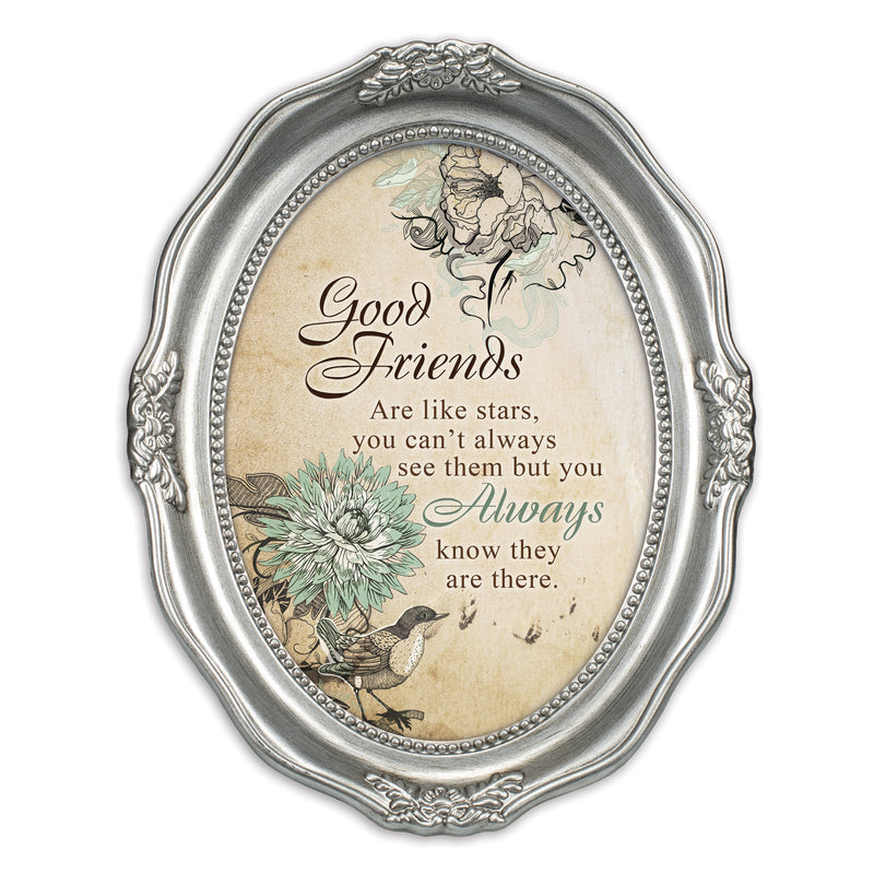 Good Friends Are Like Stars Brushed Silver Wavy 5 x 7 Oval Table and Wall Photo Frame