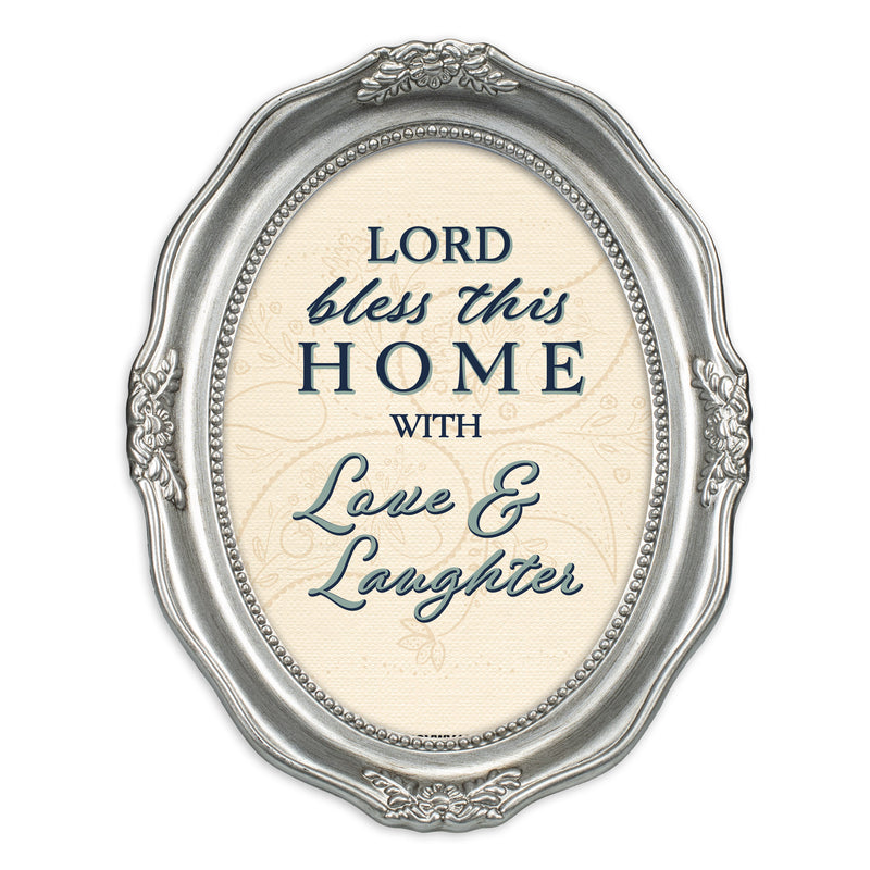 Bless This Home Pewter Tone 8.5  Inches Acrylic Oval Table Top and Wall Photo Frame