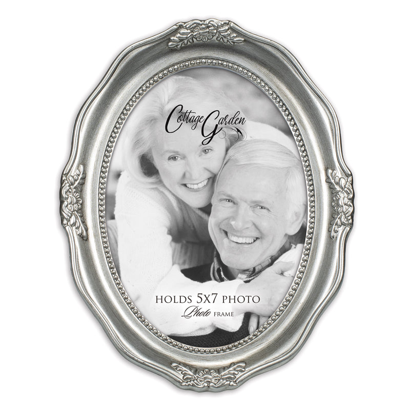 Add Your Own Personal Photo Brushed Silver Wavy 5 x 7 Oval Table and Wall Photo Frame