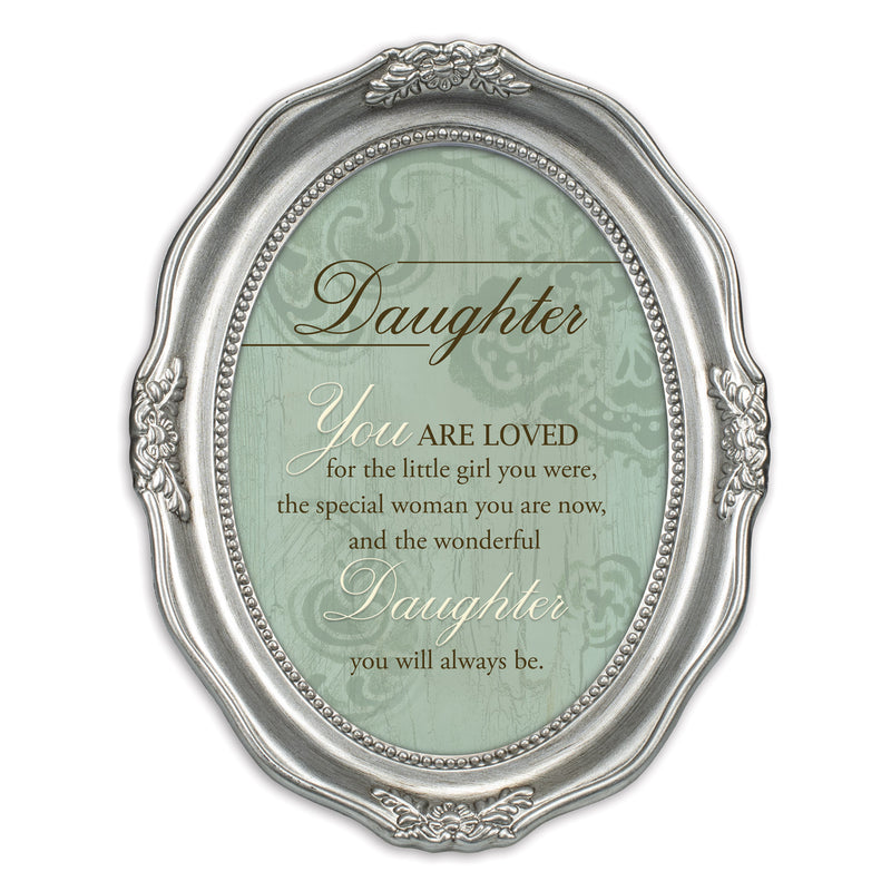 Daughter You Are Loved Brushed Silver Wavy 5 x 7 Oval Table and Wall Photo Frame