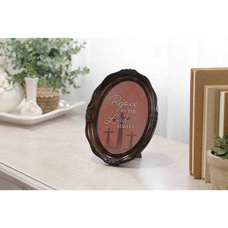 Rejoice In The Lord Amber 5 x 7 Oval Wall And Tabletop Photo Frame