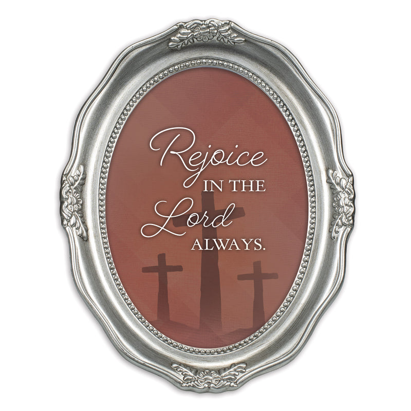 Rejoice In The Lord Silver 5 x 7 Oval Wall And Tabletop Photo Frame