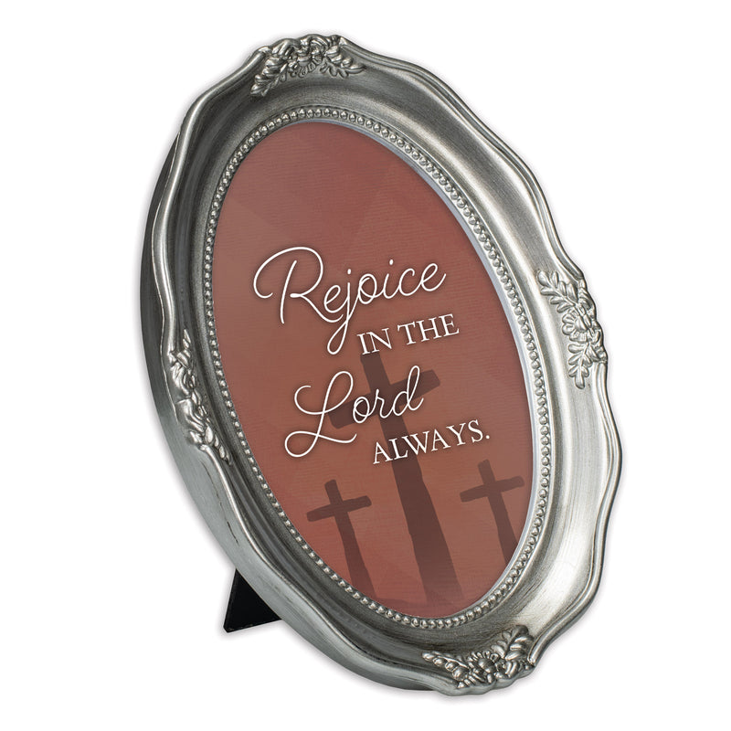 Rejoice In The Lord Silver 5 x 7 Oval Wall And Tabletop Photo Frame