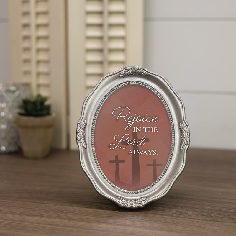 Rejoice In The Lord Silver 5 x 7 Oval Wall And Tabletop Photo Frame