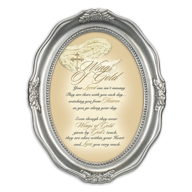 Wings Of Gold Loved One Brushed Silver Wavy 5 x 7 Oval Table and Wall Photo Frame