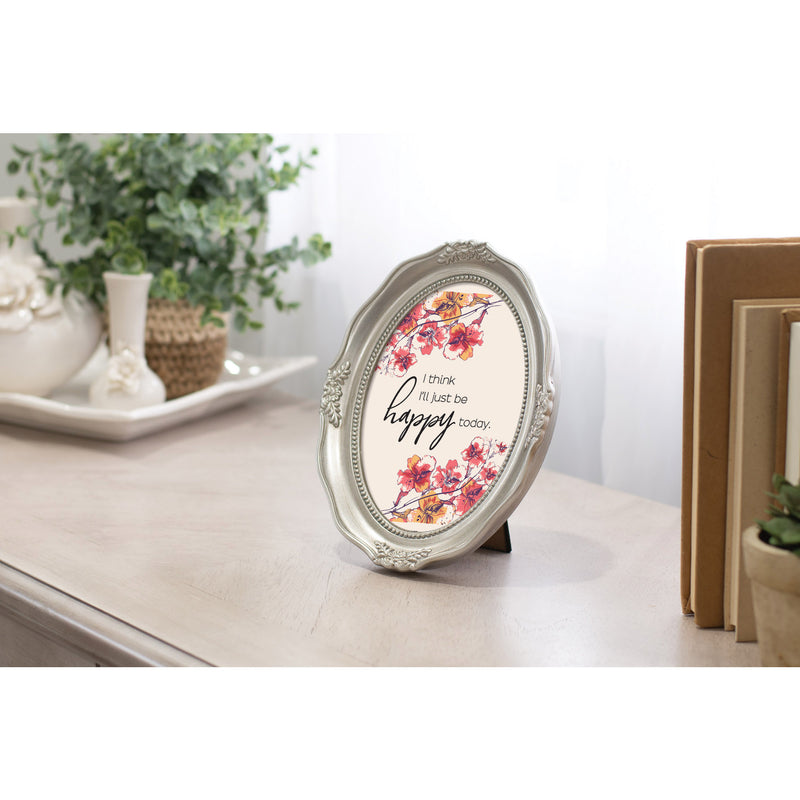 I'll Just Be Happy Today Silver 5 x 7 Oval Wall And Tabletop Photo Frame