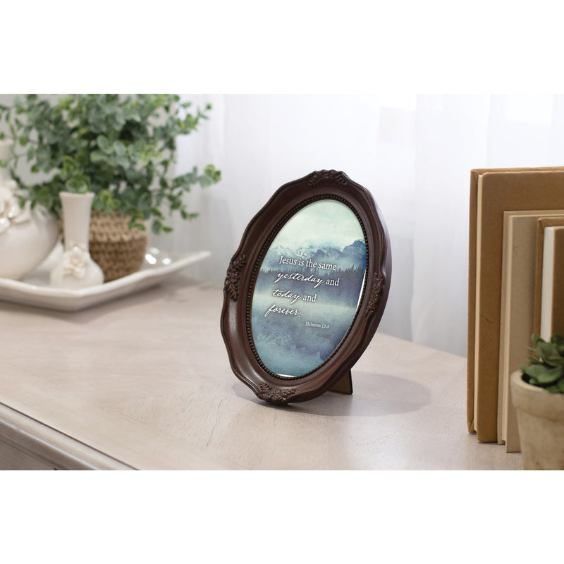Jesus Is The Same Today And Forever Mahogany 5 x 7 Oval Wall And Tabletop Photo Frame
