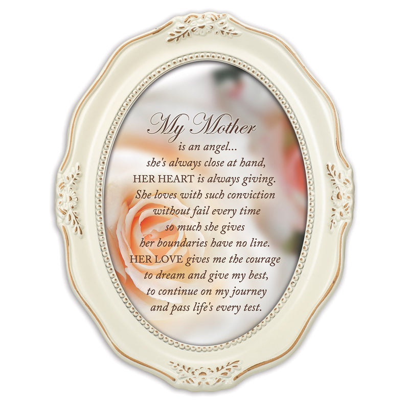 Mother An Angel Always Close Distressed Ivory Wavy 5 x 7 Oval Table and Wall Photo Frame