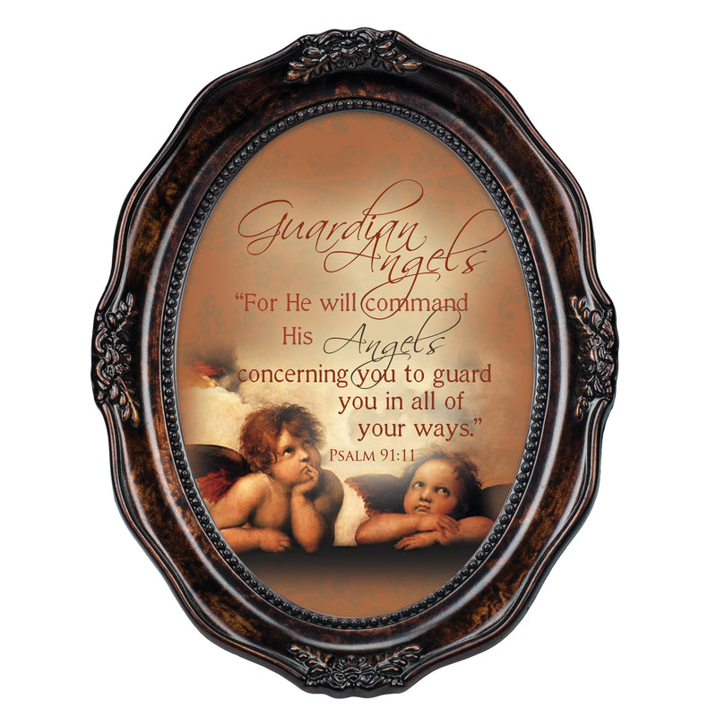 Guardian Angels Inspirational Burlwood Finish Wavy 5 x 7 Oval Table and Wall Photo Frame