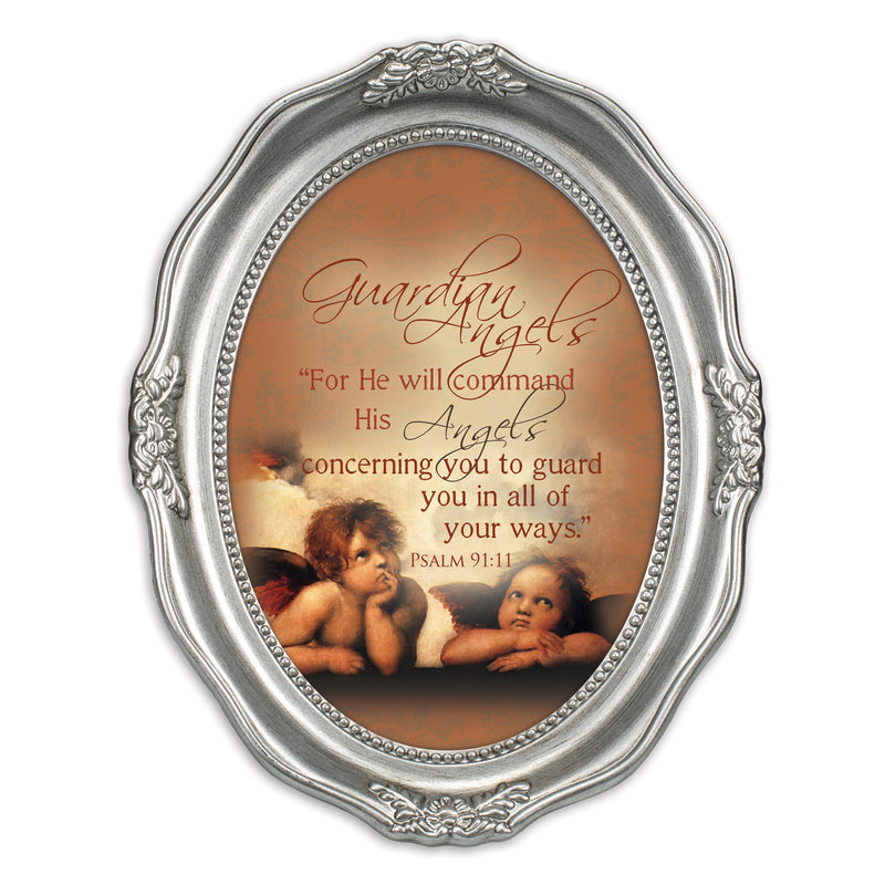 Guardian Angels Inspirational Brushed Silver Wavy 5 x 7 Oval Table and Wall Photo Frame