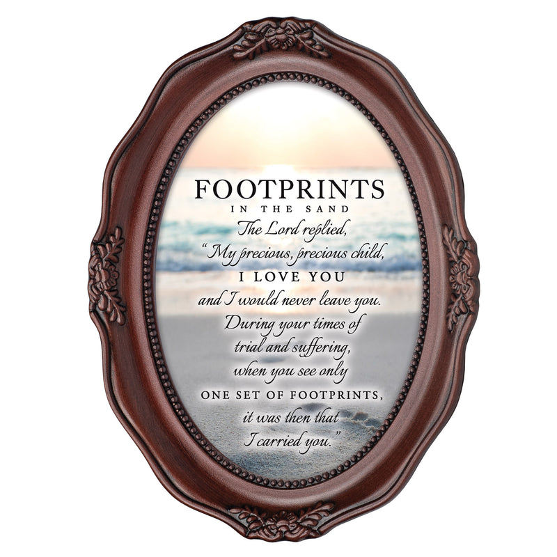 Footprints In The Sand Mahogany Finish Wavy 5 x 7 Oval Table and Wall Photo Frame