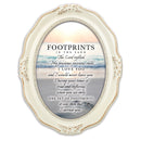 Footprints In The Sand Distressed Ivory Wavy 5 x 7 Oval Table and Wall Photo Frame