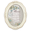 Mom Inspires Comforts Encourages Distressed Ivory Wavy 5 x 7 Oval Table and Wall Photo Frame