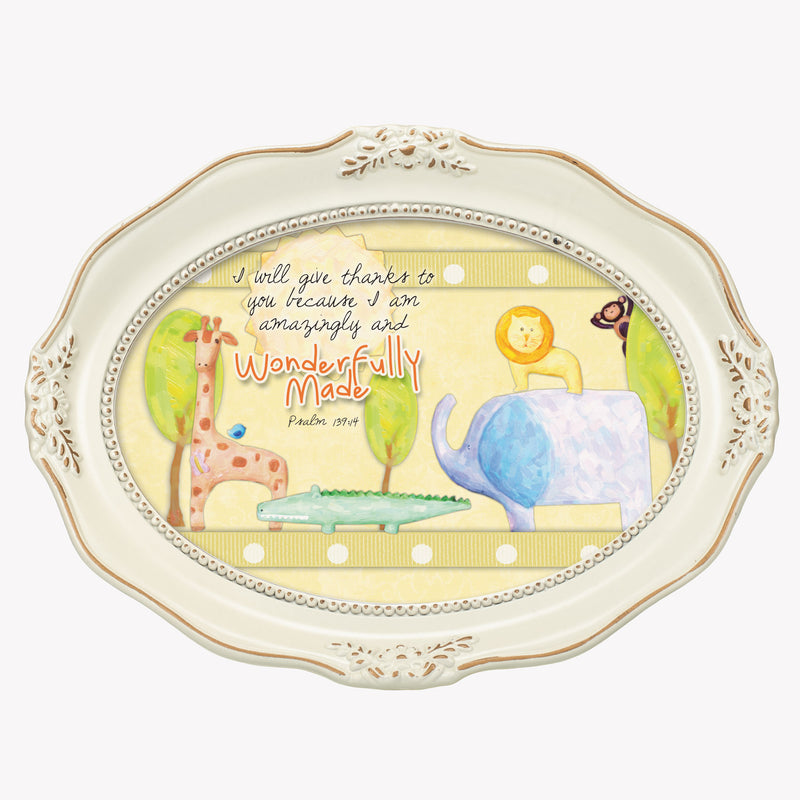 Wonderfully Made Inspirational Distressed Ivory Wavy 5 x 7 Oval Table and Wall Photo Frame