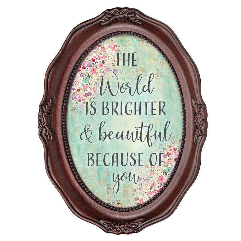 You Make The World Bright Mahogany Finish Wavy 5 x 7 Oval Table Top and Wall Photo Frame
