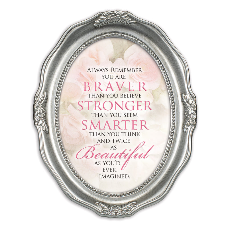 Always Remember You Are Braver Brushed Silver Wavy 5 x 7 Oval Table and Wall Photo Frame