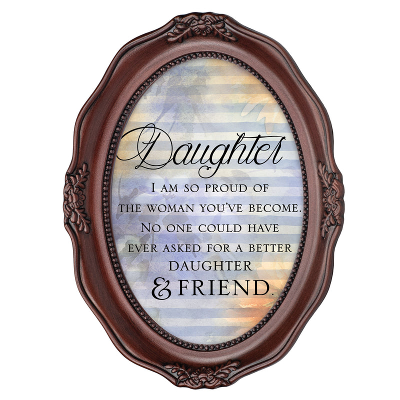 Daughter And Friend Mahogany Finish Wavy 5 x 7 Oval Table Top and Wall Photo Frame