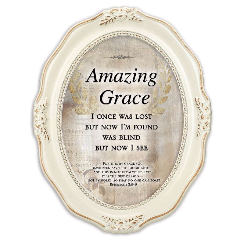 Amazing Grace Inspirational Distressed Ivory Wavy 5 x 7 Oval Table Top and Wall Photo Frame