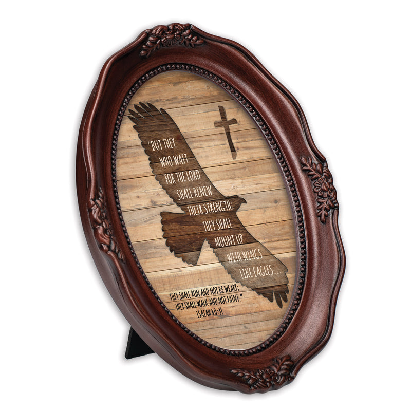 On Wings Of Eagles Inspirational Mahogany Finish Wavy 5 x 7 Oval Table Top and Wall Photo Frame