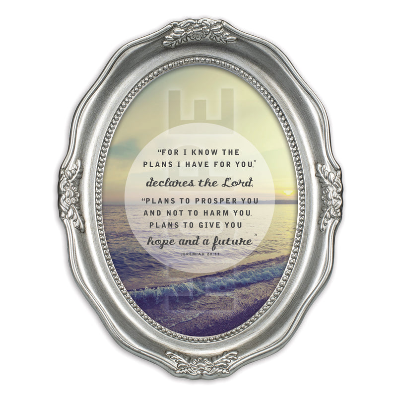 Plans I Have For You Inspirational Brushed Silver Wavy 5 x 7 Oval Table Top and Wall Photo Frame
