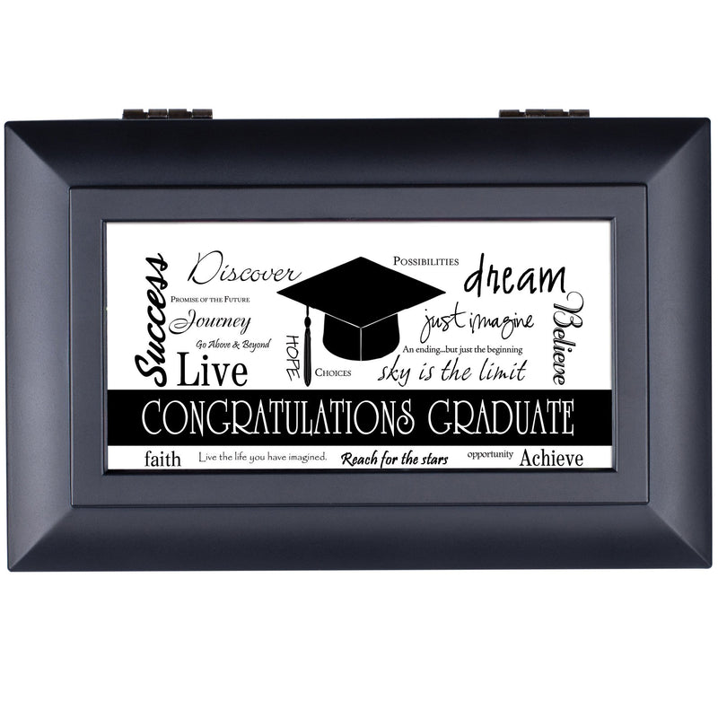 Cottage Garden Congratulations Graduate Matte Black Jewelry Music Box Plays Wonderful World