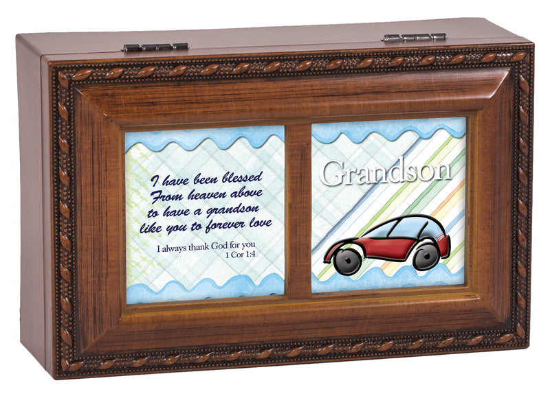 Cottage Garden Photo Frame Dad and Daughter Wood Finish Jewelry Music Box Plays Tune Ave Maria