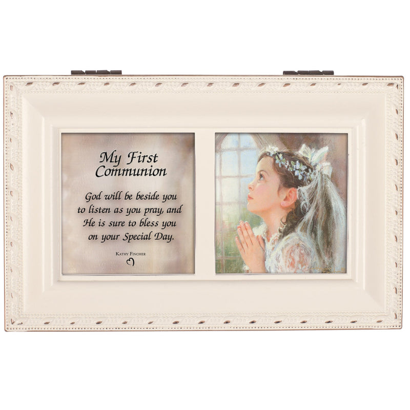First Communion God Beside You Ivory Music Box Plays Jesus Loves Me