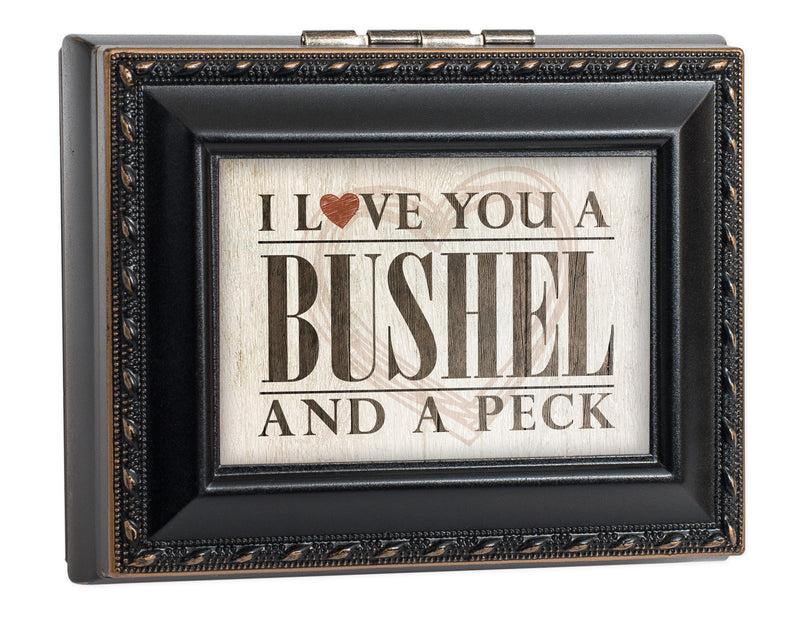 Cottage Garden I Love You a Bushel and a Peck Ivory Rope Trim Round Jewelry Keepsake Box