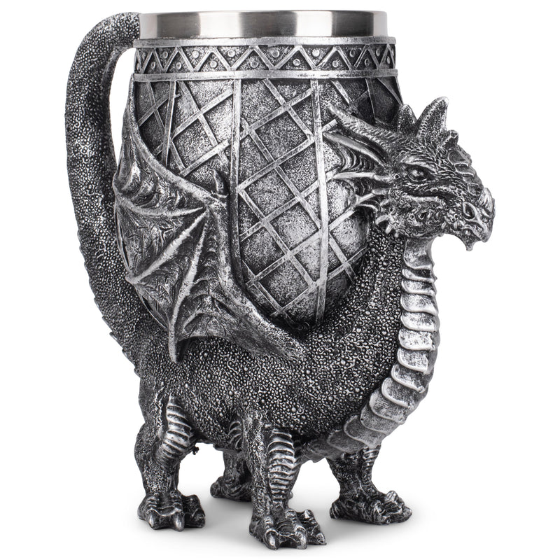 Cottage Garden Dragon Antique Silver 14 ounce Resin Goblet Chalice Mug