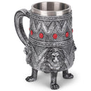 Cottage Garden Lion Antique Silver Jeweled 14 ounce Resin Goblet Chalice Mug