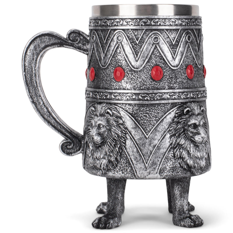 Cottage Garden Lion Antique Silver Jeweled 14 ounce Resin Goblet Chalice Mug
