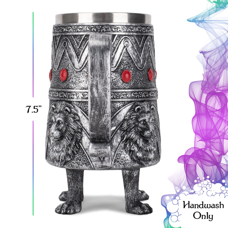 Cottage Garden Lion Antique Silver Jeweled 14 ounce Resin Goblet Chalice Mug