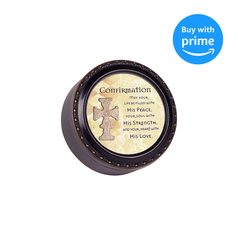 Confirmation May Your Life Be Filled Black Rope Trim Petite Round Jewelry and Keepsake Box