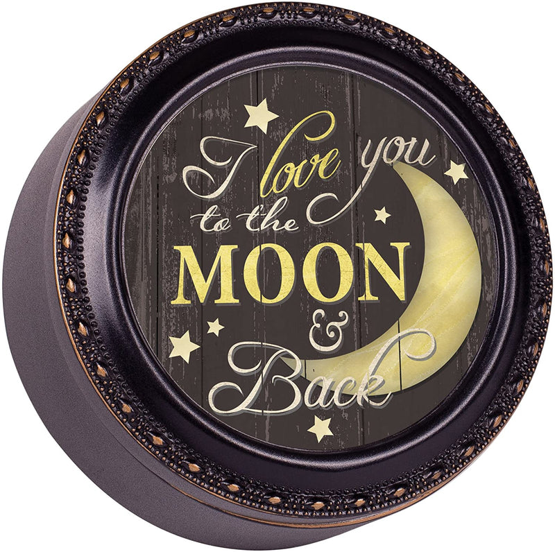 Cottage Garden Love You to The Moon and Back Black Rope Trim Petite Round Jewelry and Keepsake Box
