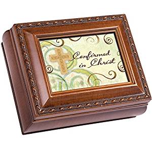Confirmed Cross Brown Rope Trim 4.5 x 3.5 Tiny Square Jewelry Keepsake Box