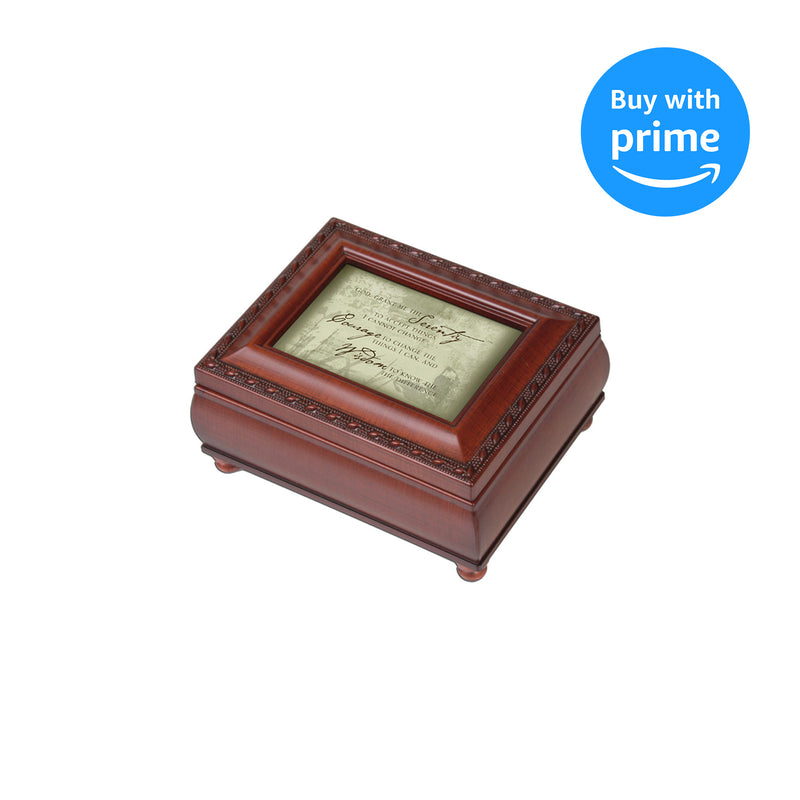 Cottage Garden Serenity Prayer Brown Rope Trim 4.5 x 3.5 Tiny Square Jewelry Keepsake Box