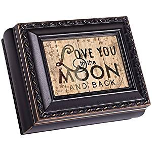 Love You To The Moon Black Rope Trim Tiny Square Keepsake Box, Style_Rope Trim