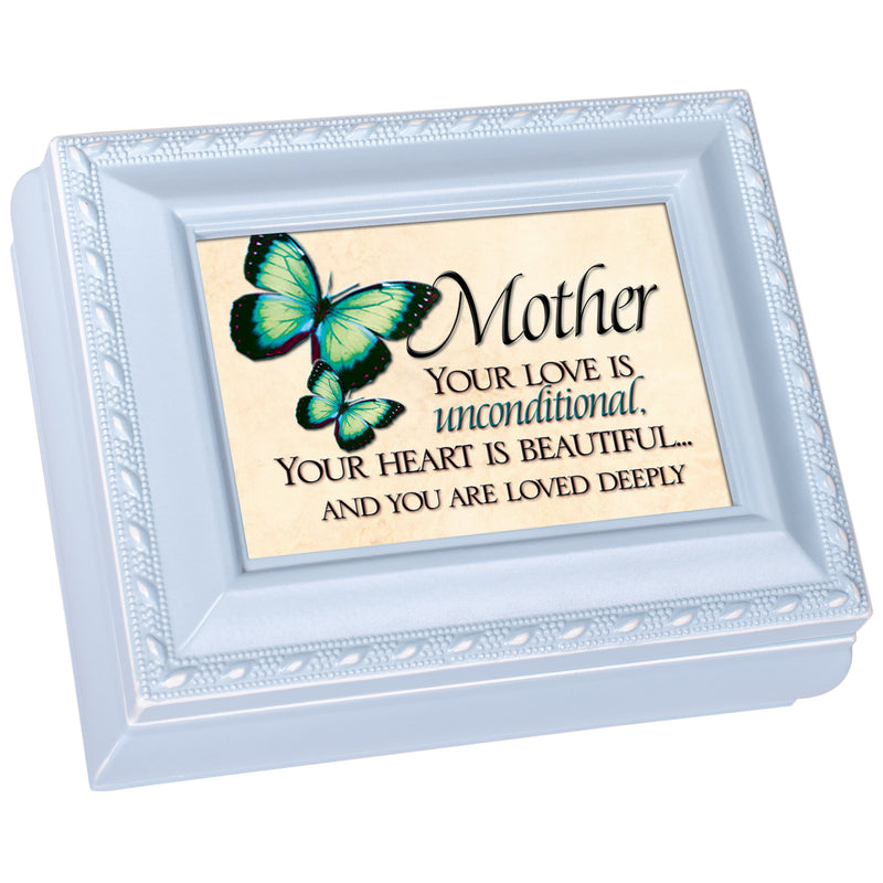 Mother Your Love Pale Blue Rope Trim Tiny Square Keepsake Box