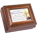 First Holy Communion Brown Rope Trim Tiny Square Keepsake Box