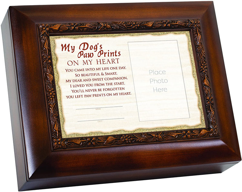 Dog Paw Prints Heart Woodgrain Embossed Ashes Bereavement Urn Box