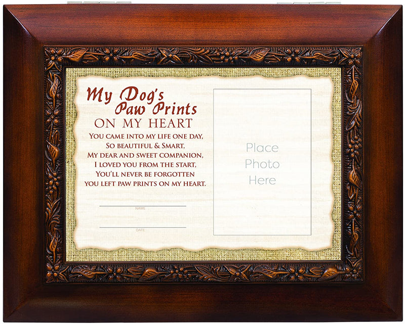 Dog Paw Prints Heart Woodgrain Embossed Ashes Bereavement Urn Box
