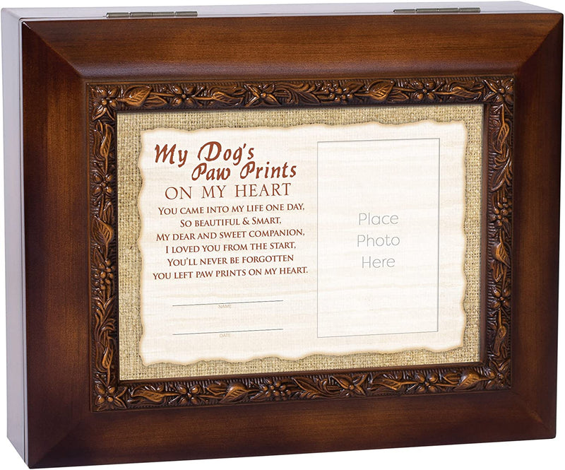 Dog Paw Prints Heart Woodgrain Embossed Ashes Bereavement Urn Box
