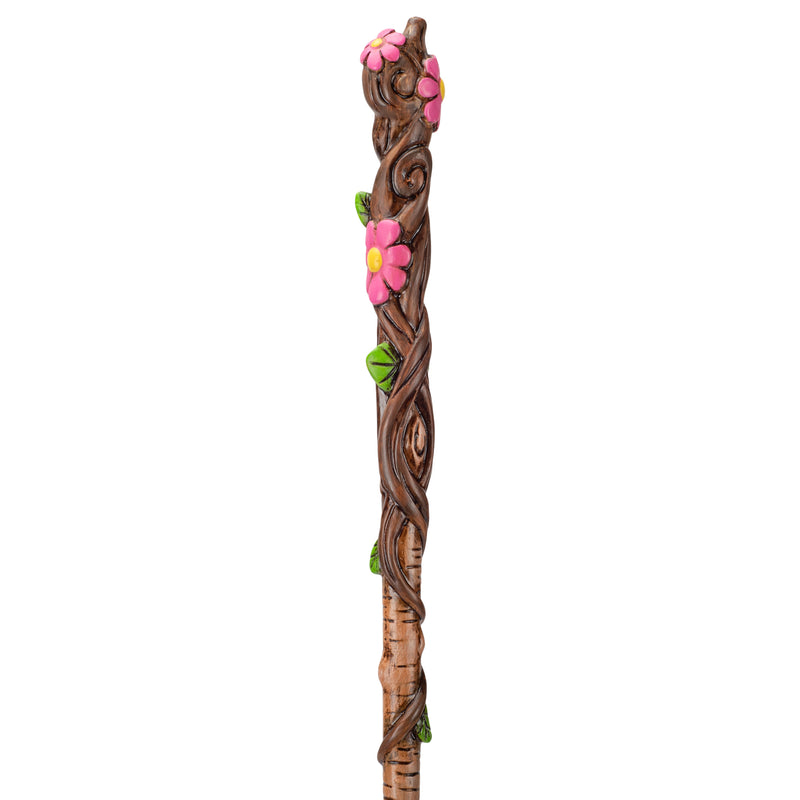 Cottage Garden Brown Woodgrain Pink Flower 13.75 inch Resin Costume Magic Wand