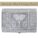Cottage Garden Elephant Silver Tone Metal Stamped Round Top Trunk Keepsake Box